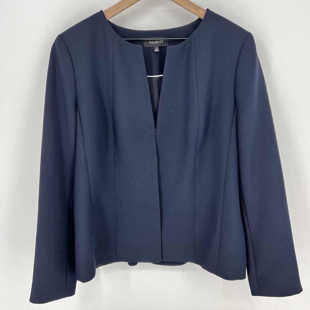 Talbots size 14 blue suit jacket blazer hidden closure
